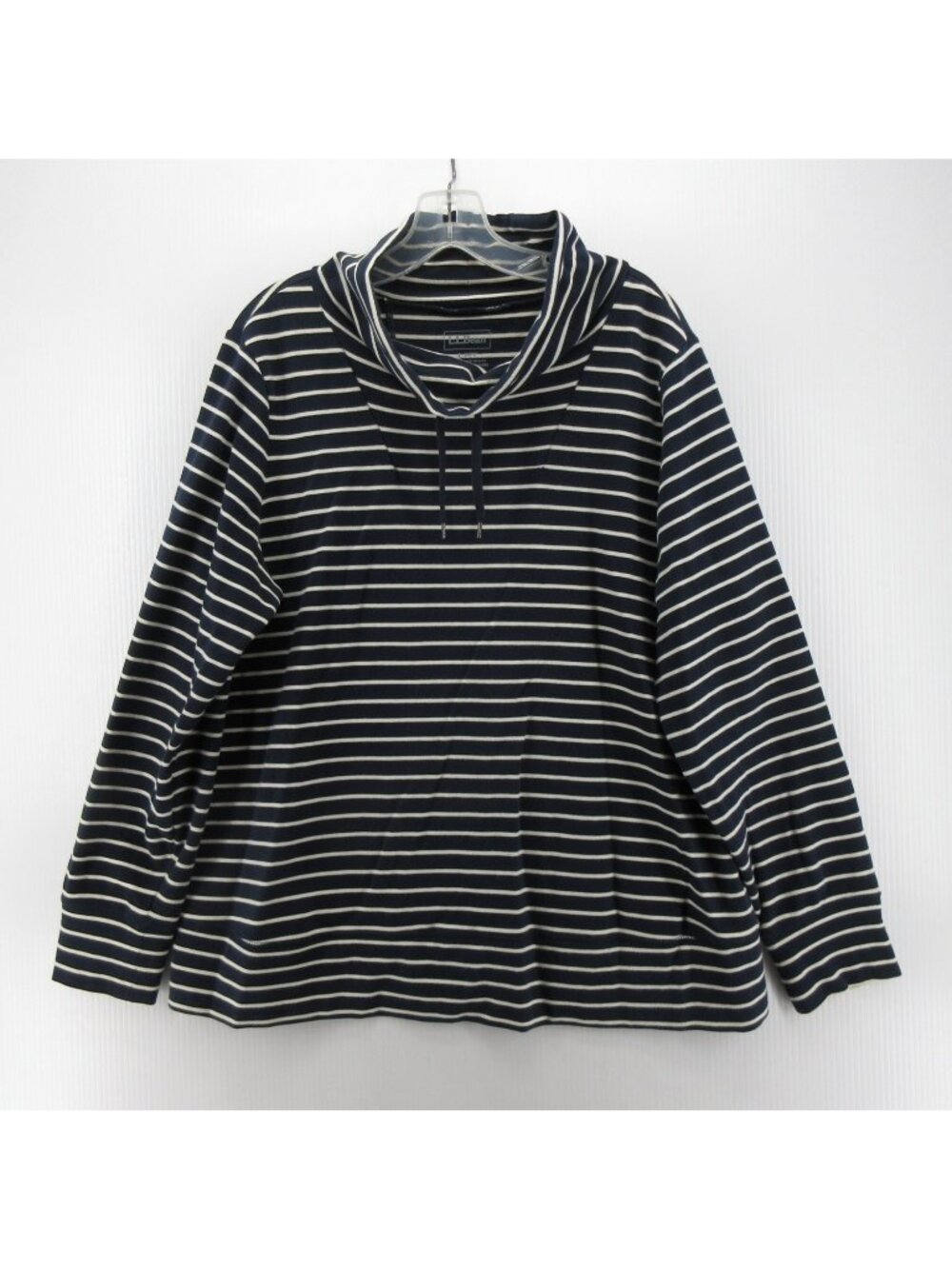 LL Bean Top Large Petites Navy Shirt Nautical Striped Pullover *